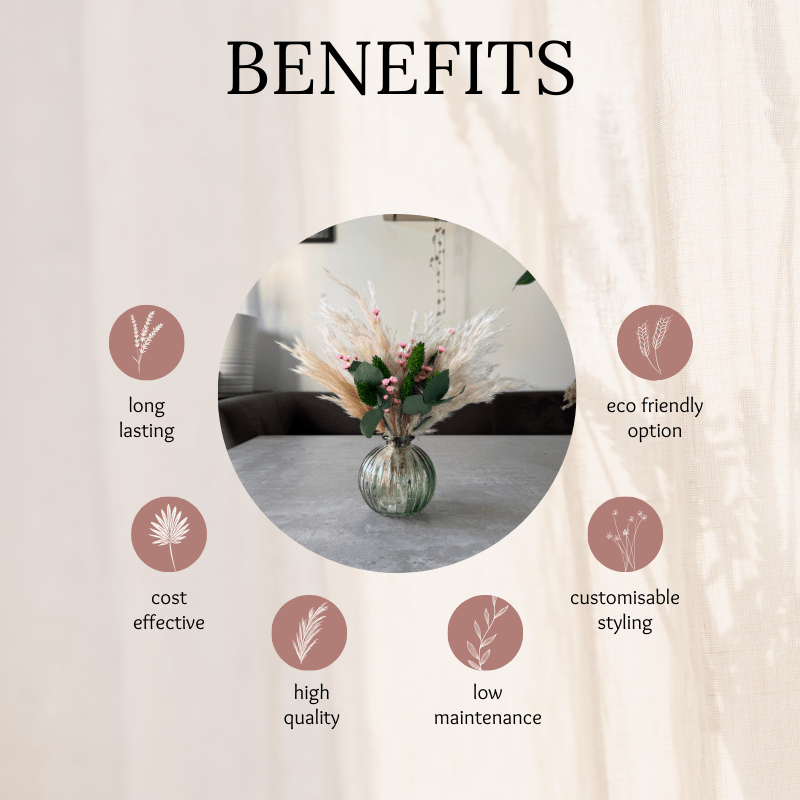 Harper Dried Flower Arrangement In Pink, Green & Cream - Pampas Tallo