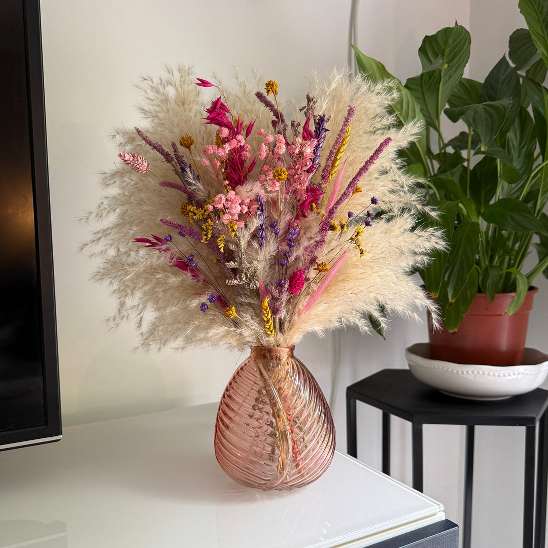 Indie Dried Flower Arrangement | Pink, Purple &amp; Yellow - Pampas Tallo