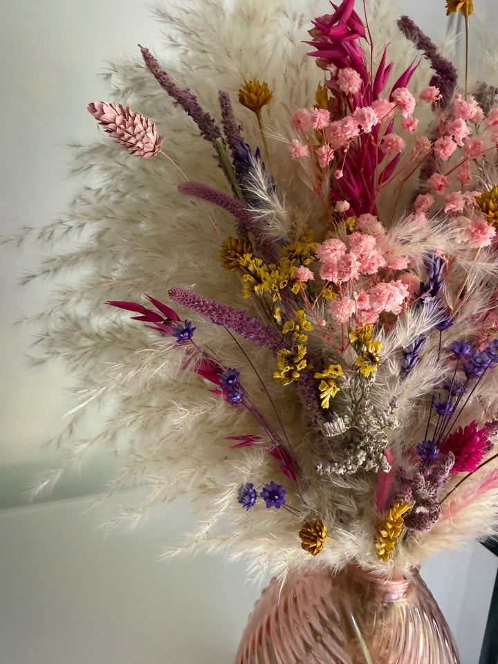 Indie Dried Flower Arrangement | Pink, Purple &amp; Yellow - Pampas Tallo