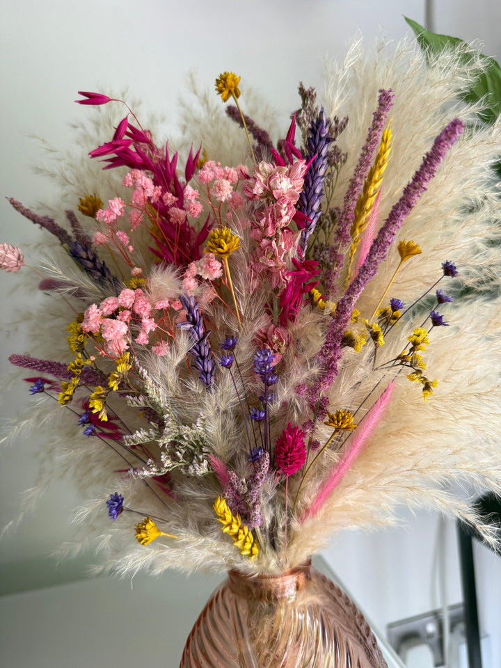 Indie Dried Flower Arrangement | Pink, Purple &amp; Yellow - Pampas Tallo