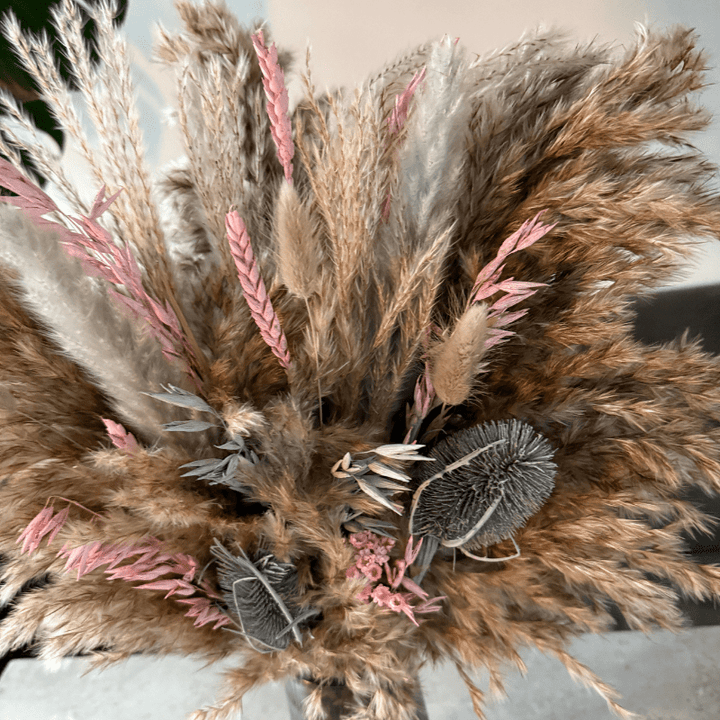 Iniyah Dried Flower Arrangement In Natural, Grey & Pink - Pampas Tallo
