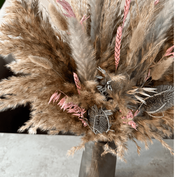 Iniyah Dried Flower Arrangement In Natural, Grey & Pink - Pampas Tallo