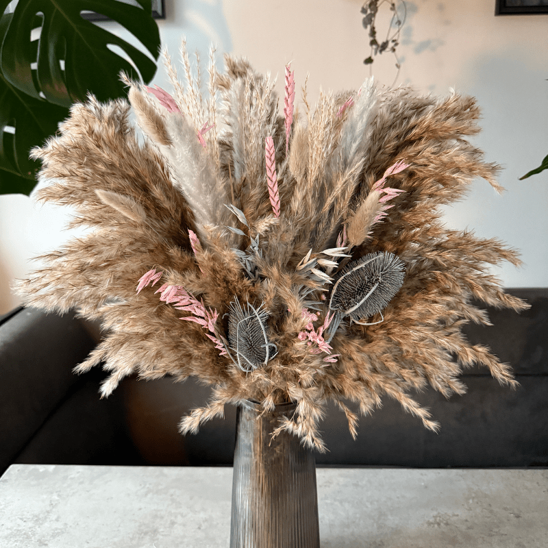 Iniyah Dried Flower Arrangement In Natural, Grey & Pink - Pampas Tallo