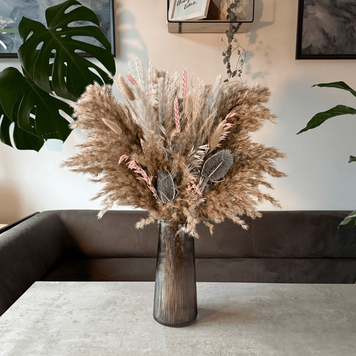 Iniyah Dried Flower Arrangement In Natural, Grey & Pink - Pampas Tallo