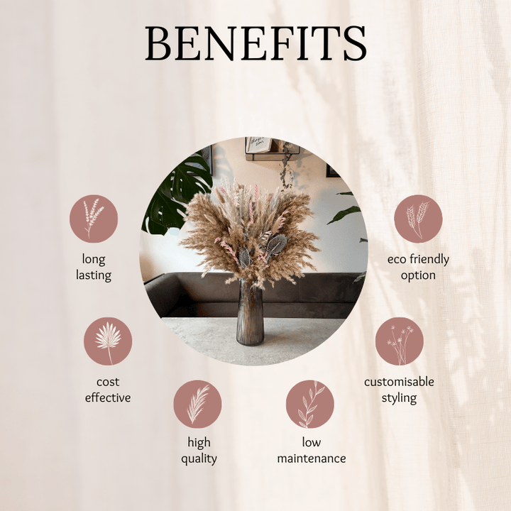 Iniyah Dried Flower Arrangement In Natural, Grey & Pink - Pampas Tallo