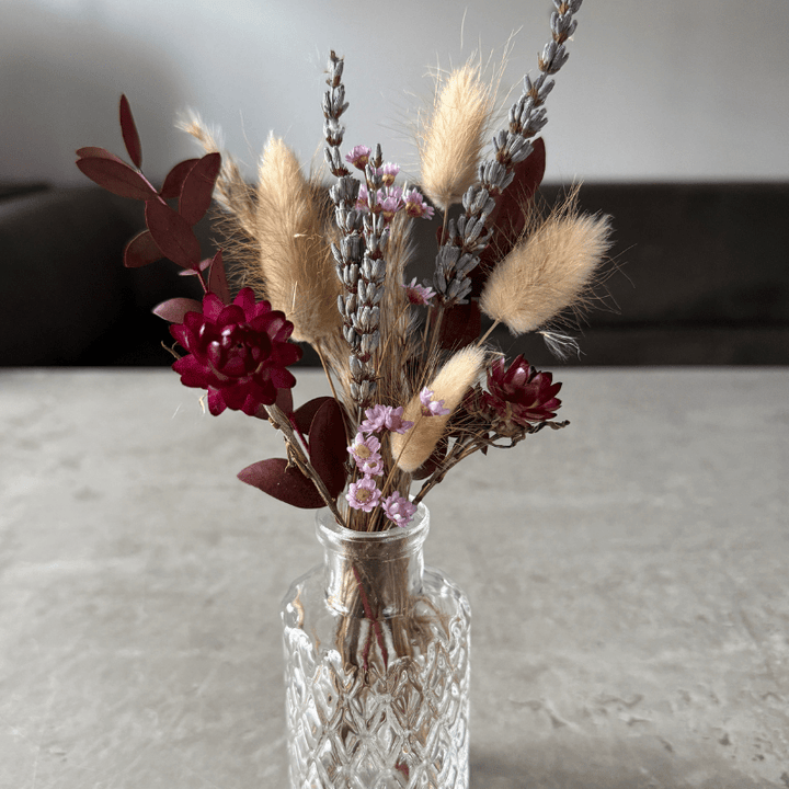 Iris Dried Flower Arrangement In Natural, Purple & Burgundy - Pampas Tallo