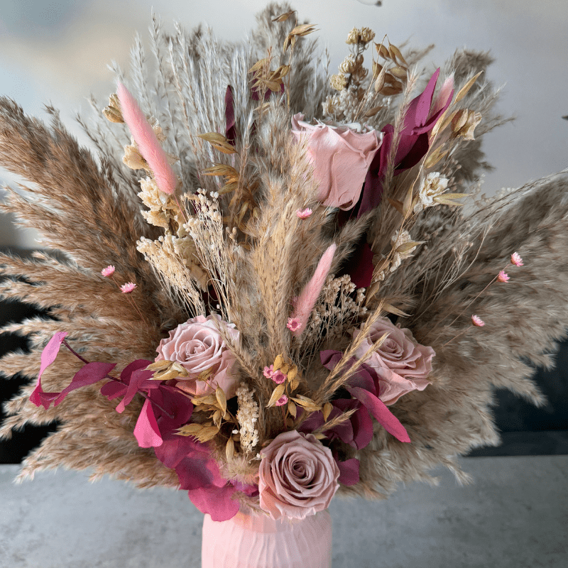 Jane Dried Flower Arrangement In Natural, Pink & Cream - Pampas Tallo