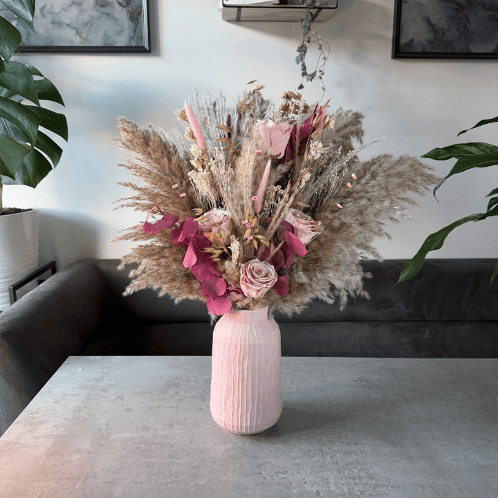 Jane Dried Flower Arrangement In Natural, Pink & Cream - Pampas Tallo