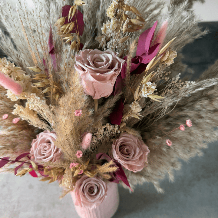 Jane Dried Flower Arrangement In Natural, Pink & Cream - Pampas Tallo