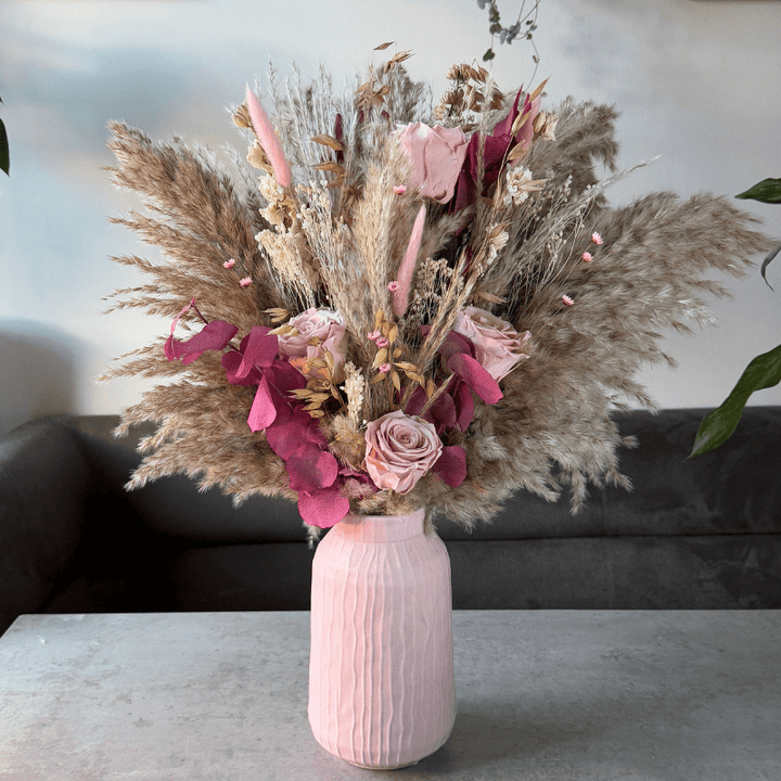 Jane Dried Flower Arrangement In Natural, Pink & Cream - Pampas Tallo