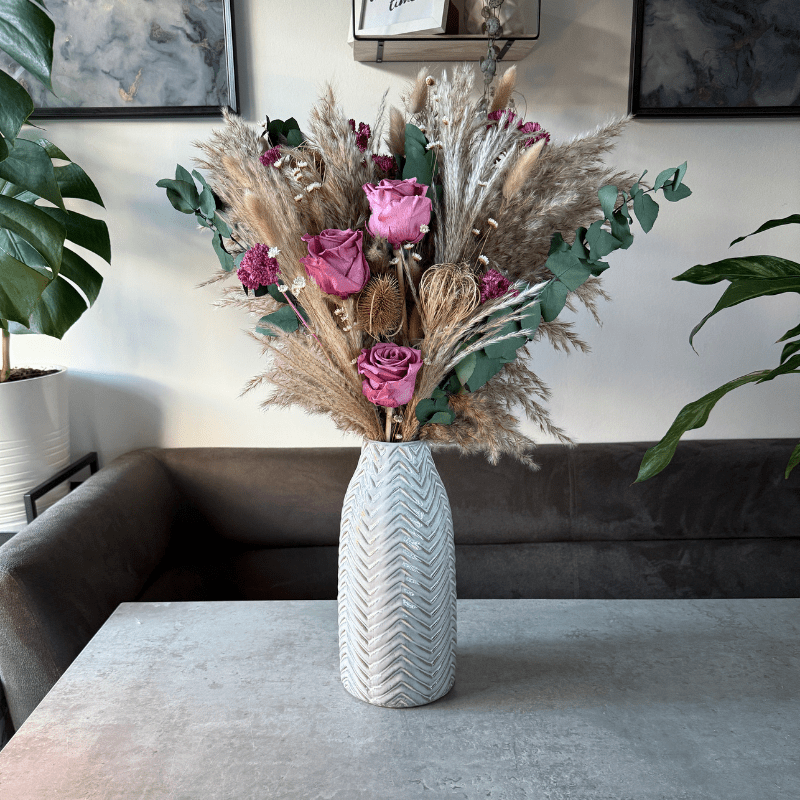 Juliet Dried Flower Arrangement In Natural, Pink & Eucalyptus - Pampas Tallo