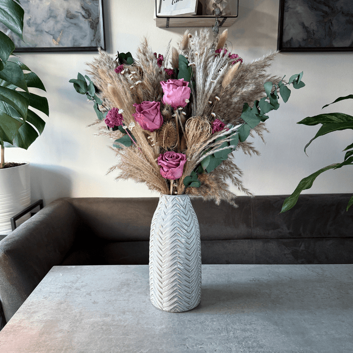 Juliet Dried Flower Arrangement In Natural, Pink & Eucalyptus - Pampas Tallo