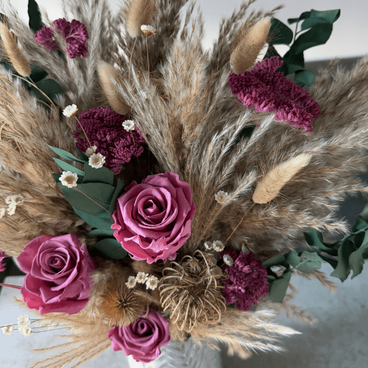 Juliet Dried Flower Arrangement In Natural, Pink & Eucalyptus - Pampas Tallo
