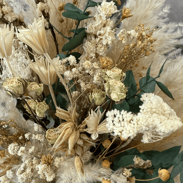 Kaira Dried Flower Arrangement in Cream, Green & Natural - Pampas Tallo