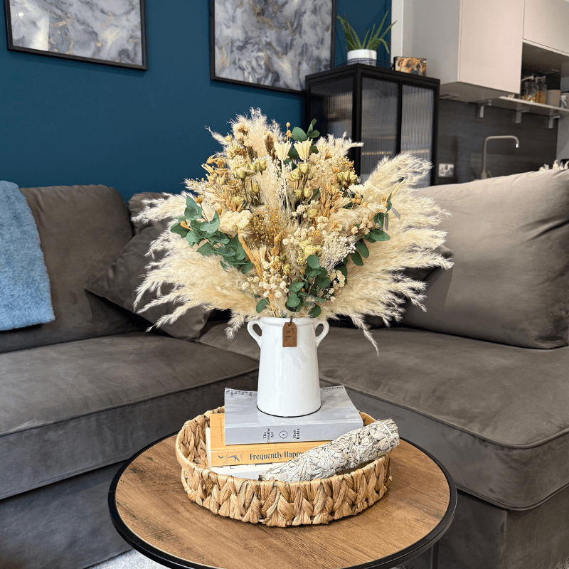 Kaira Dried Flower Arrangement in Cream, Green & Natural - Pampas Tallo