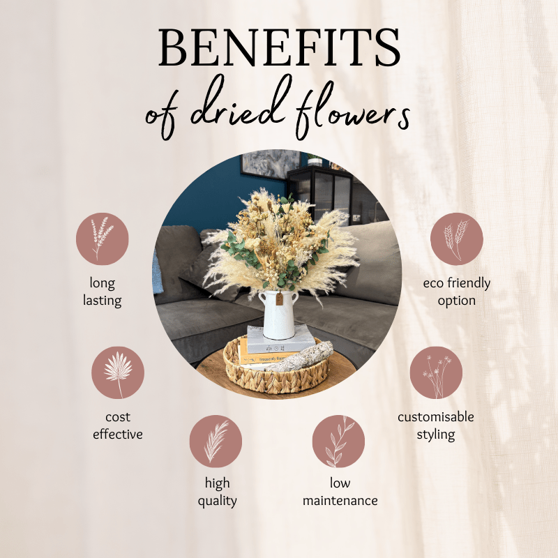 Kaira Dried Flower Arrangement in Cream, Green & Natural - Pampas Tallo