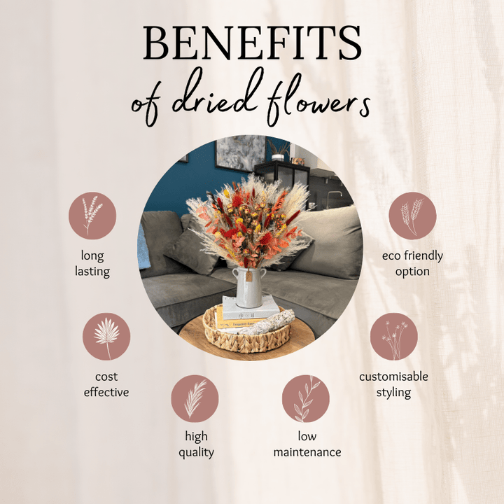 Karen Dried Flower Arrangement In Orange, Yellow, Red, Green & Natural - Pampas Tallo