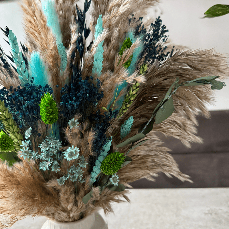 Keira Dried Flower Arrangement In Blue, Green & Natural - Pampas Tallo
