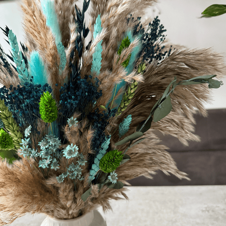 Keira Dried Flower Arrangement In Blue, Green & Natural - Pampas Tallo