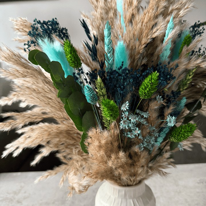 Keira Dried Flower Arrangement In Blue, Green & Natural - Pampas Tallo