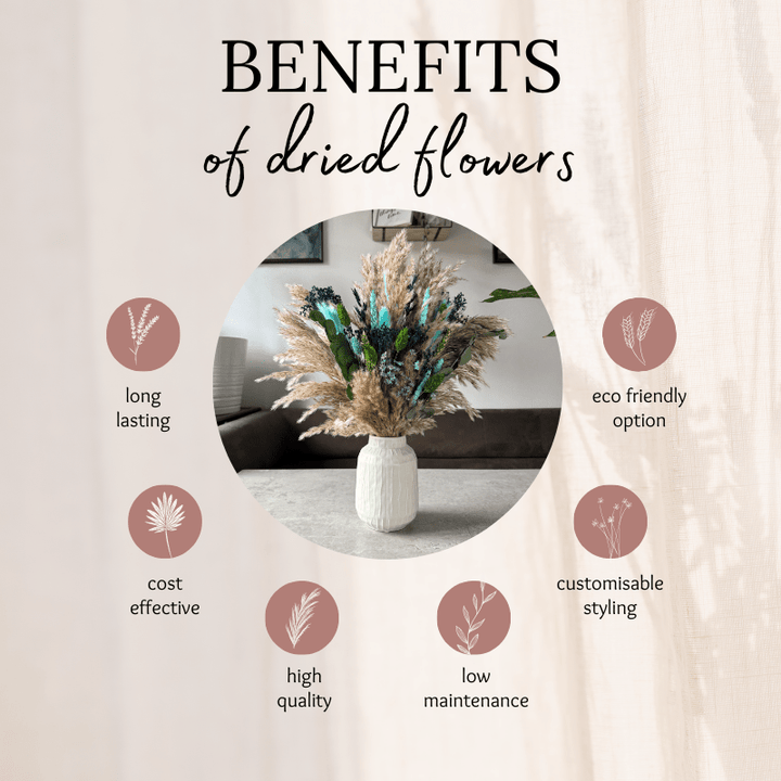 Keira Dried Flower Arrangement In Blue, Green & Natural - Pampas Tallo