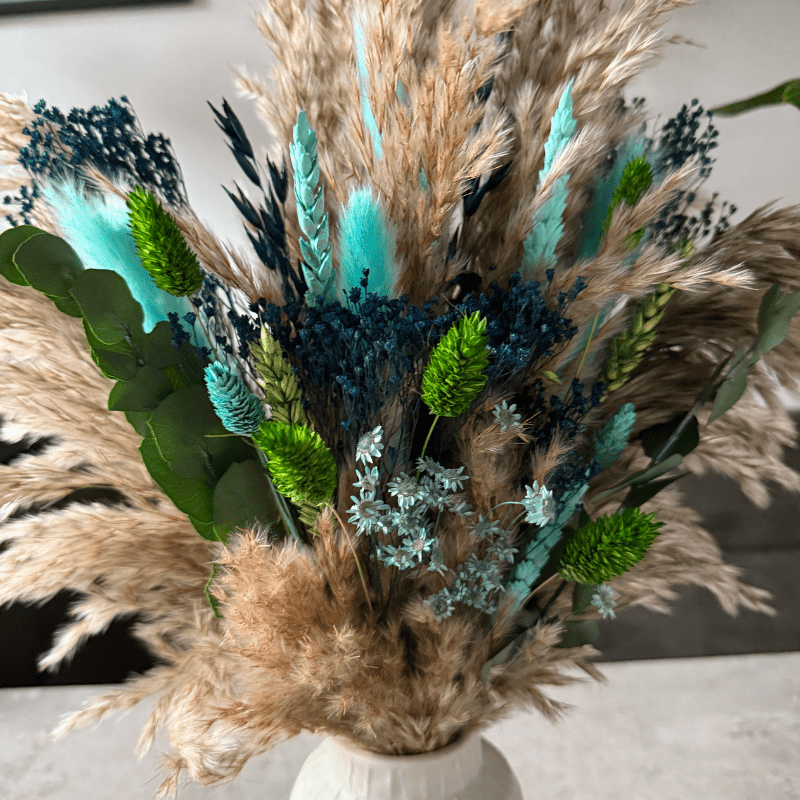 Keira Dried Flower Arrangement In Blue, Green & Natural - Pampas Tallo
