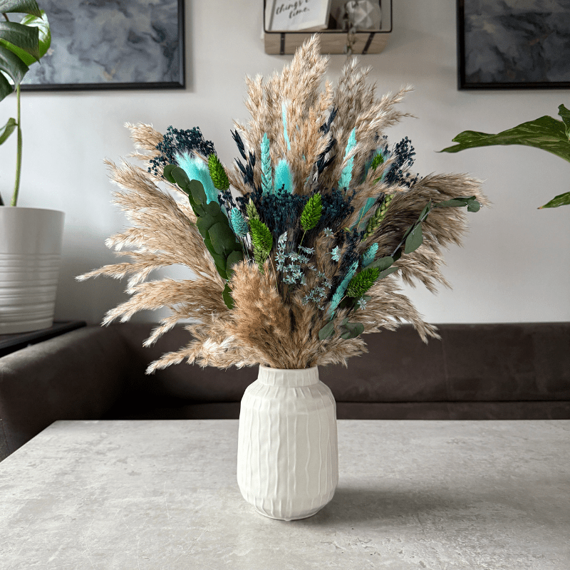 Keira Dried Flower Arrangement In Blue, Green & Natural - Pampas Tallo