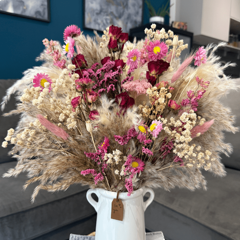 Kelly Dried Flower Arrangement In Natural, Pink, Burgundy & Cream - Pampas Tallo