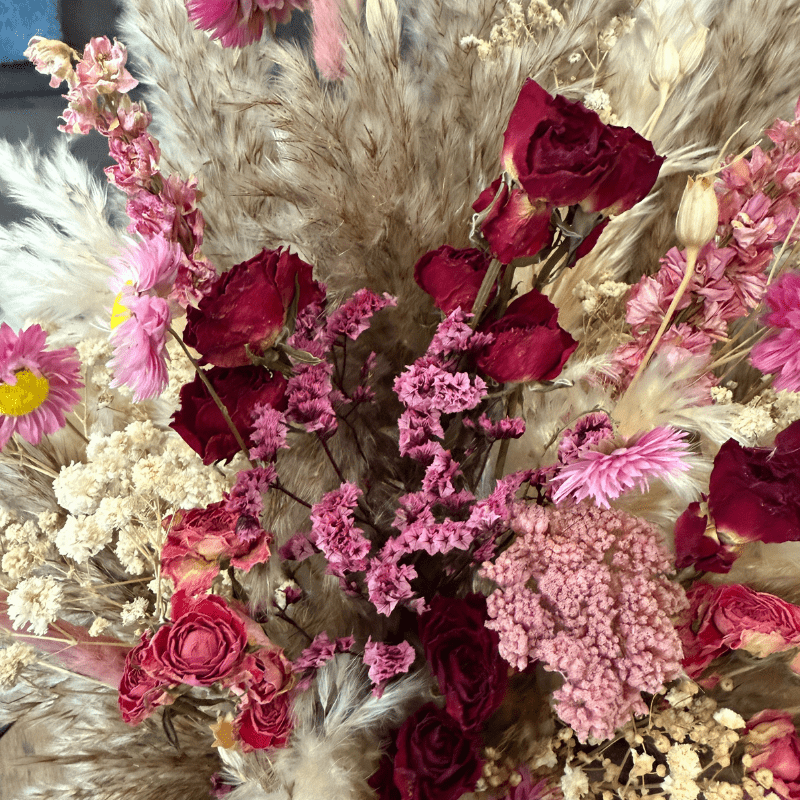 Kelly Dried Flower Arrangement In Natural, Pink, Burgundy & Cream - Pampas Tallo
