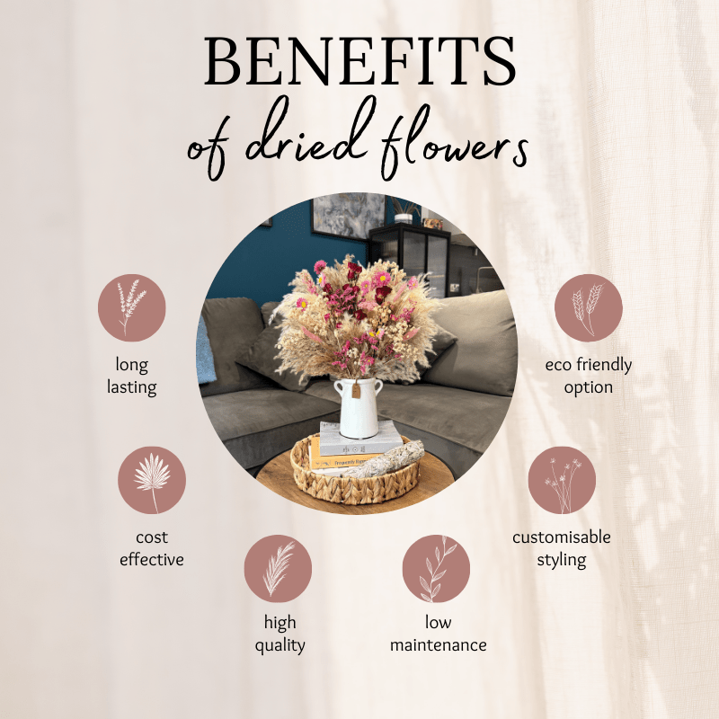 Kelly Dried Flower Arrangement In Natural, Pink, Burgundy & Cream - Pampas Tallo