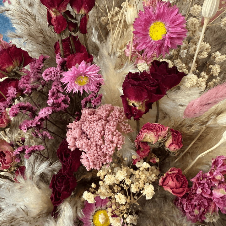 Kelly Dried Flower Arrangement In Natural, Pink, Burgundy & Cream - Pampas Tallo