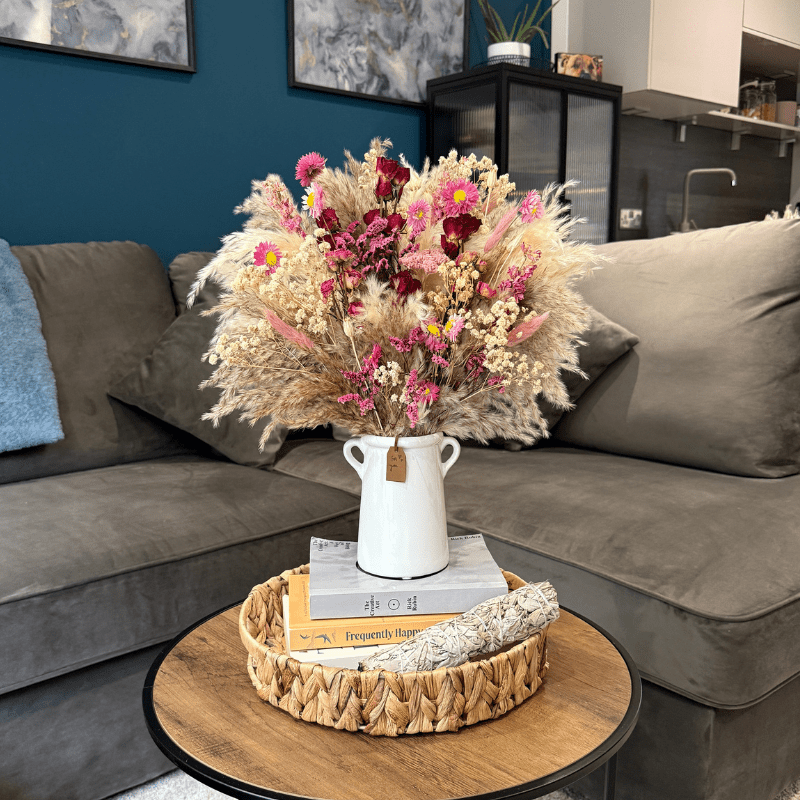 Kelly Dried Flower Arrangement In Natural, Pink, Burgundy & Cream - Pampas Tallo