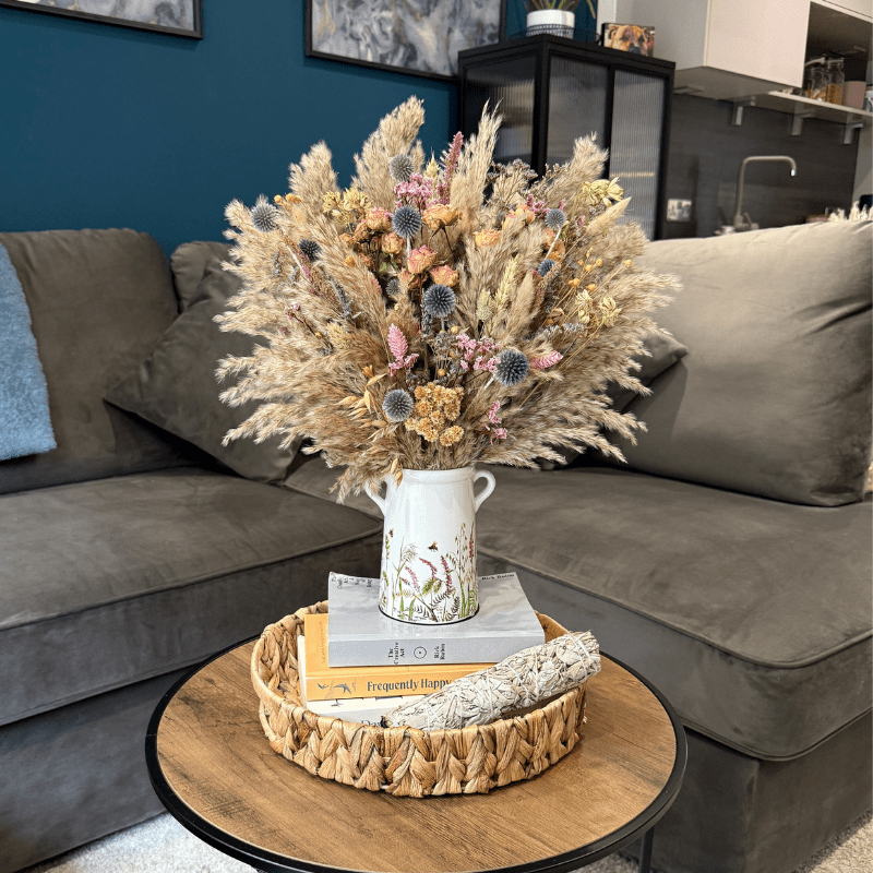 Lacey Dried Flower Arrangement In Natural, Pink, Purple & Yellow - Pampas Tallo