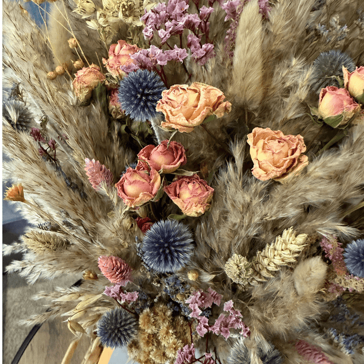 Lacey Dried Flower Arrangement In Natural, Pink, Purple & Yellow - Pampas Tallo