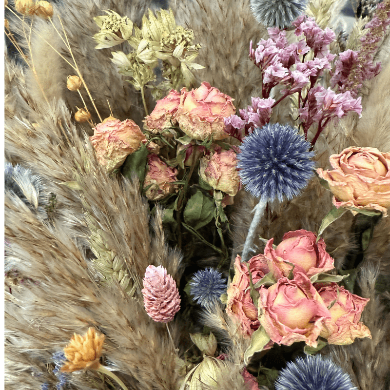 Lacey Dried Flower Arrangement In Natural, Pink, Purple & Yellow - Pampas Tallo