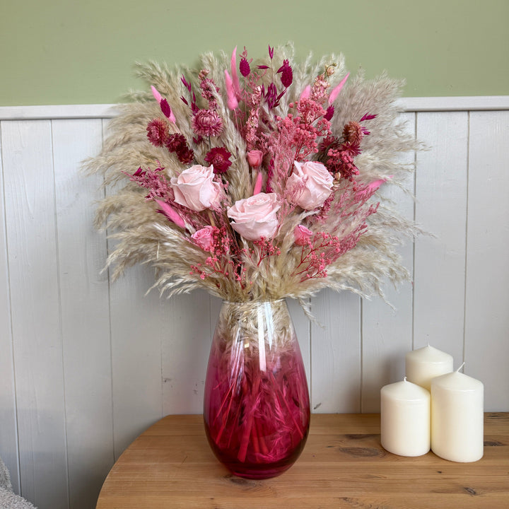 Laila Dried Flower Arrangement | Pink &amp; Cream - Pampas Tallo