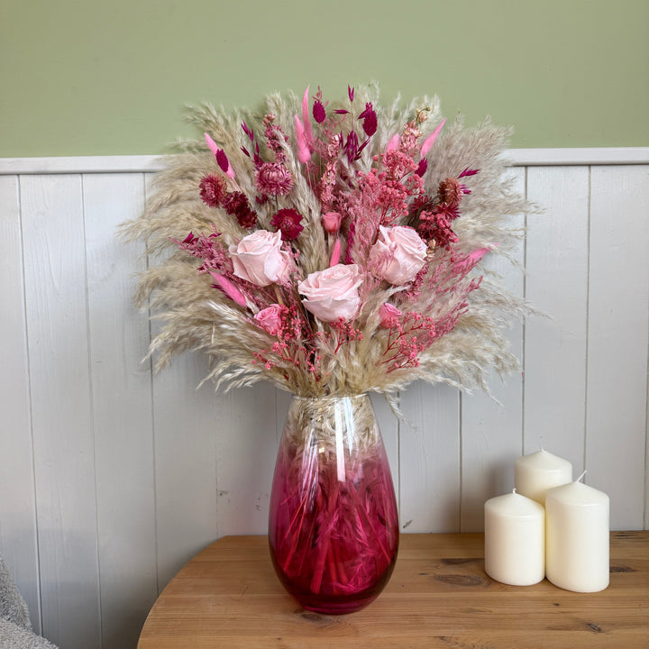 Laila Dried Flower Arrangement | Pink &amp; Cream - Pampas Tallo