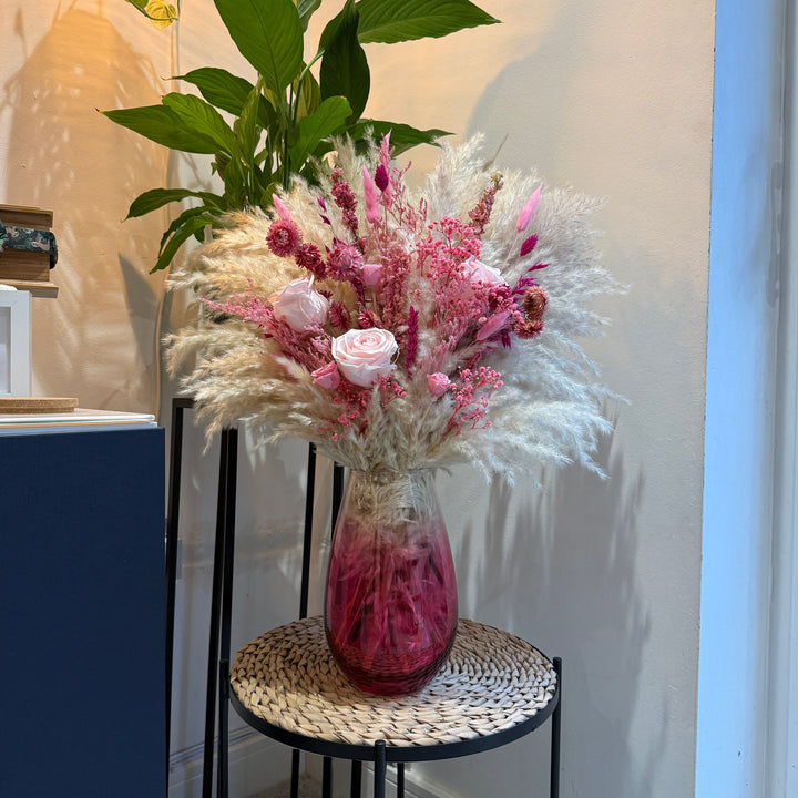 Laila Dried Flower Arrangement | Pink &amp; Cream - Pampas Tallo