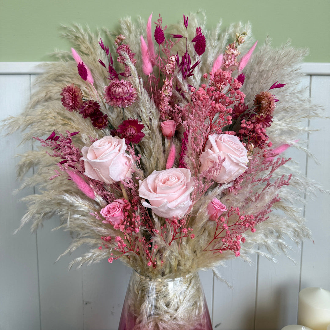 Laila Dried Flower Arrangement | Pink &amp; Cream - Pampas Tallo