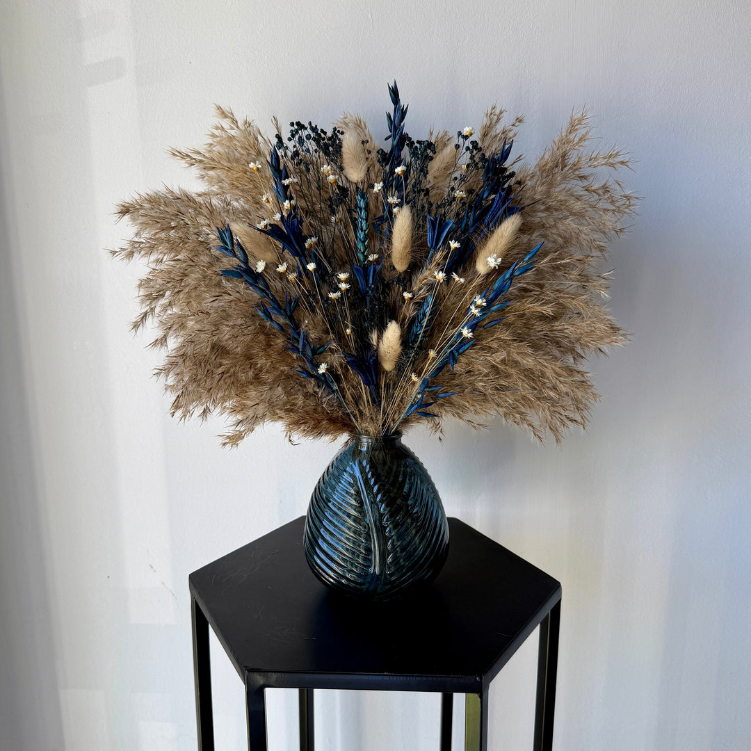 Latisha Dried Flower Arrangement | Natural &amp; Navy - Pampas Tallo