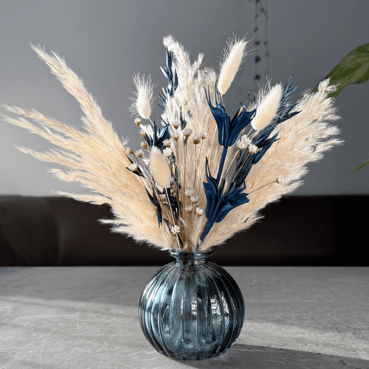 Lexi Dried Flower Arrangement In Navy, Cream & White - Pampas Tallo