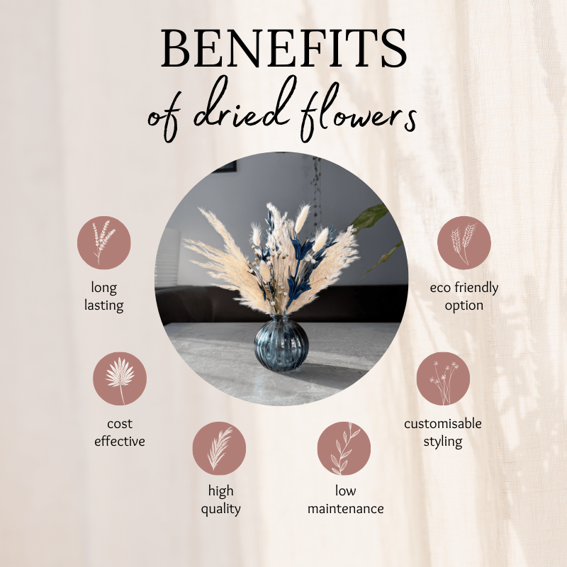 Lexi Dried Flower Arrangement In Navy, Cream & White - Pampas Tallo