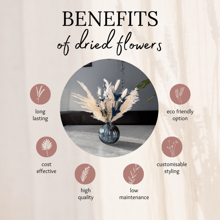 Lexi Dried Flower Arrangement In Navy, Cream & White - Pampas Tallo