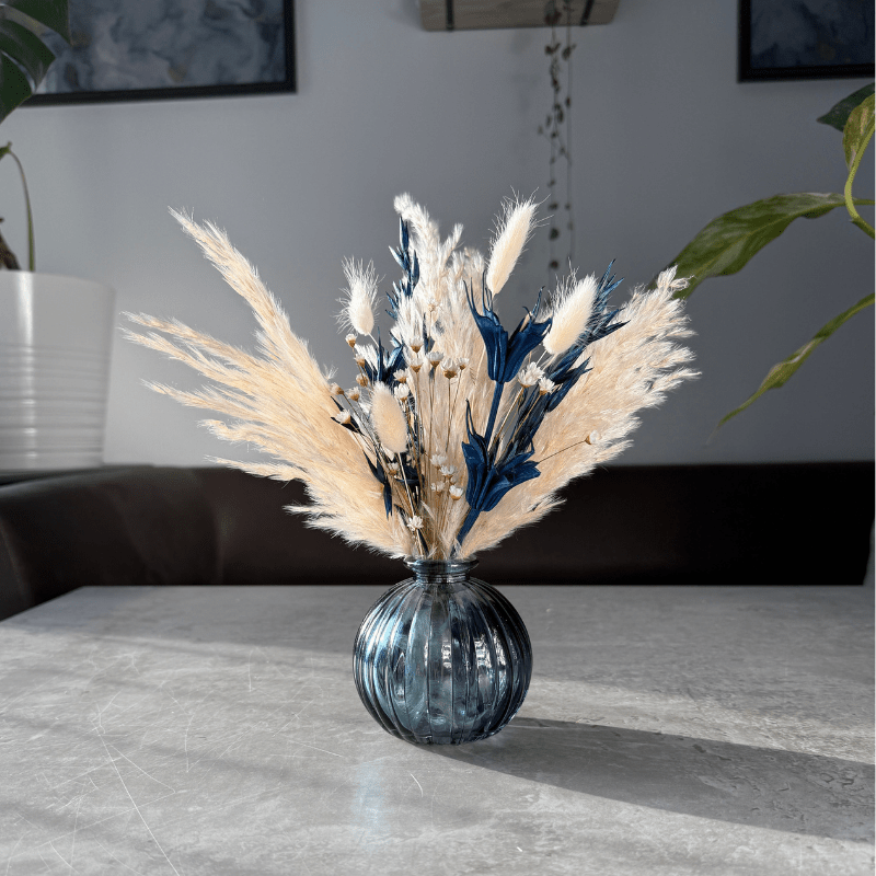 Lexi Dried Flower Arrangement In Navy, Cream & White - Pampas Tallo
