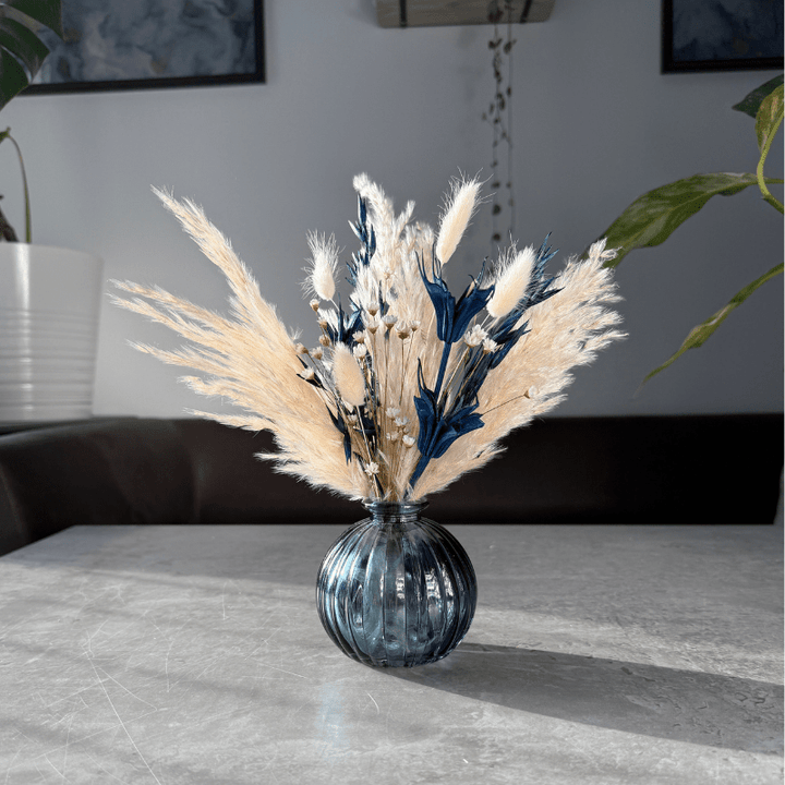Lexi Dried Flower Arrangement In Navy, Cream & White - Pampas Tallo