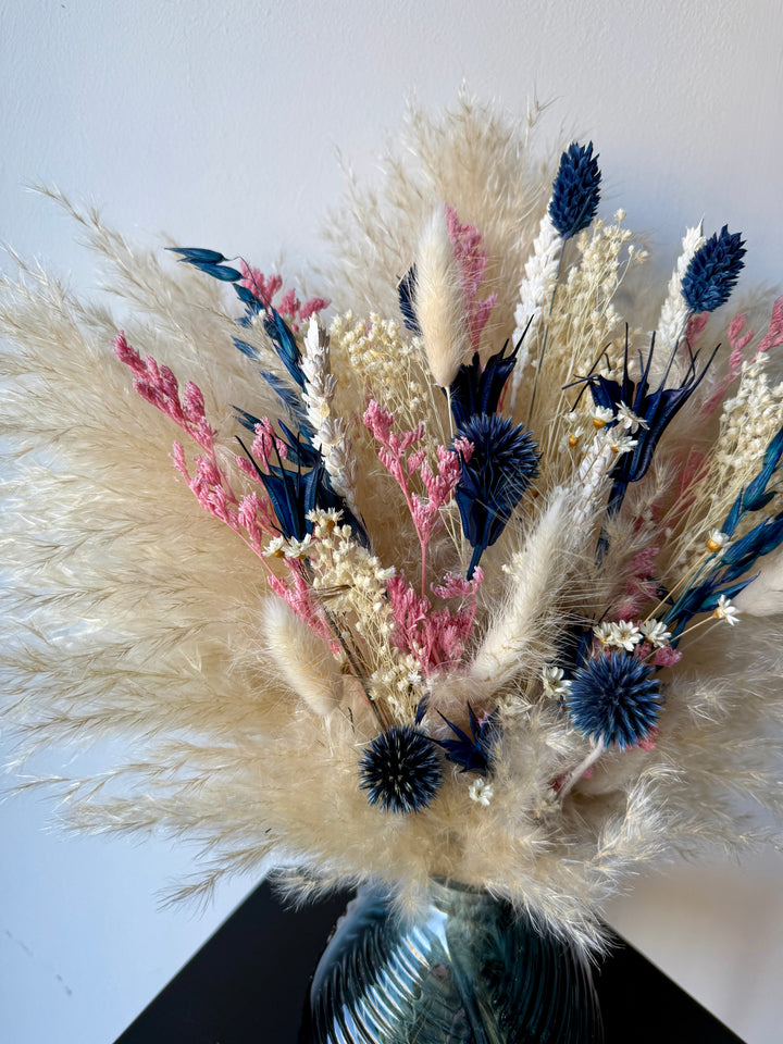 Lexi Dried Flower Arrangement | Navy, Cream &amp; White - Pampas Tallo