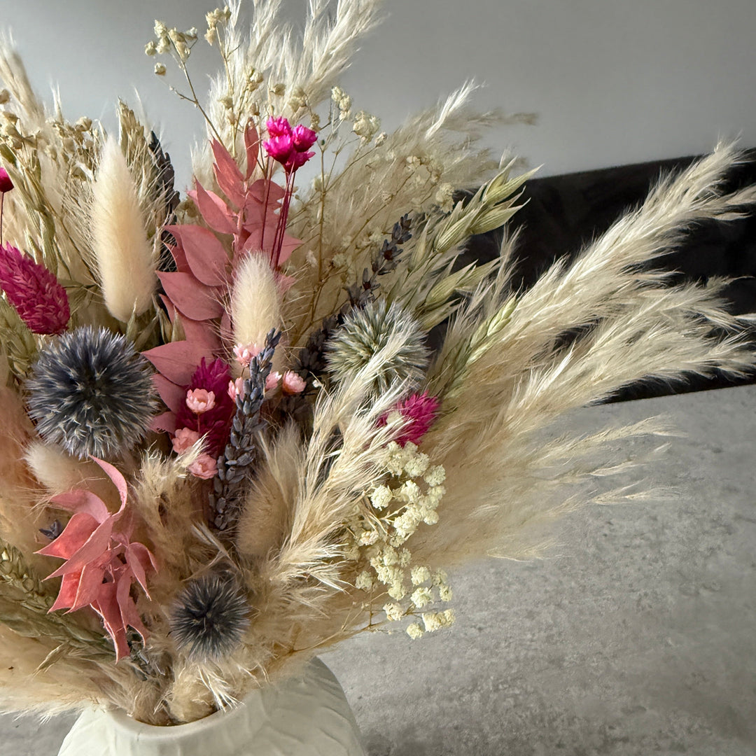 Lolita Dried Flower Arrangement | Cream, Pink, Purple &amp; Green - Pampas Tallo