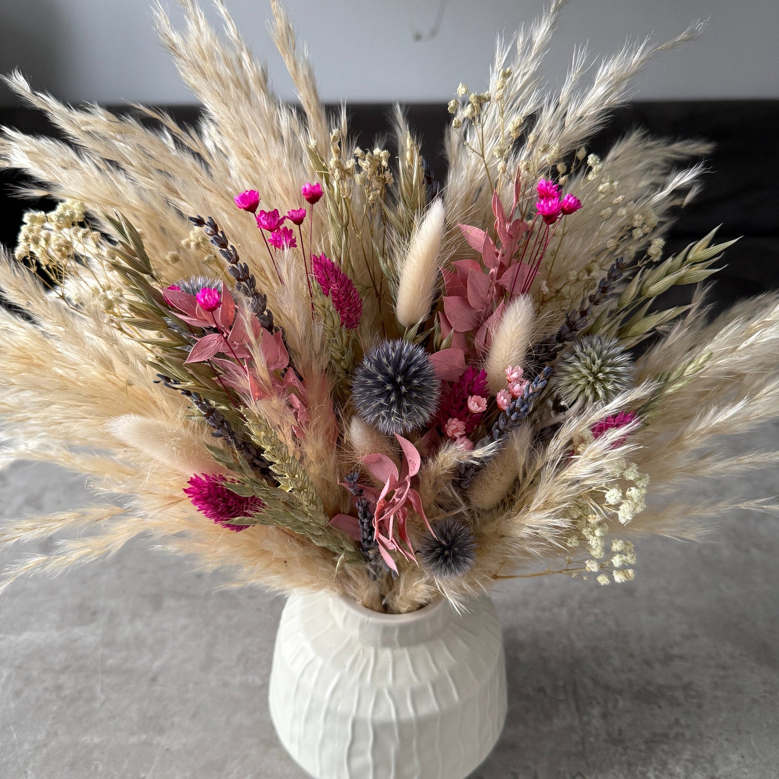 Lolita Dried Flower Arrangement | Cream, Pink, Purple & Green - Pampas Tallo
