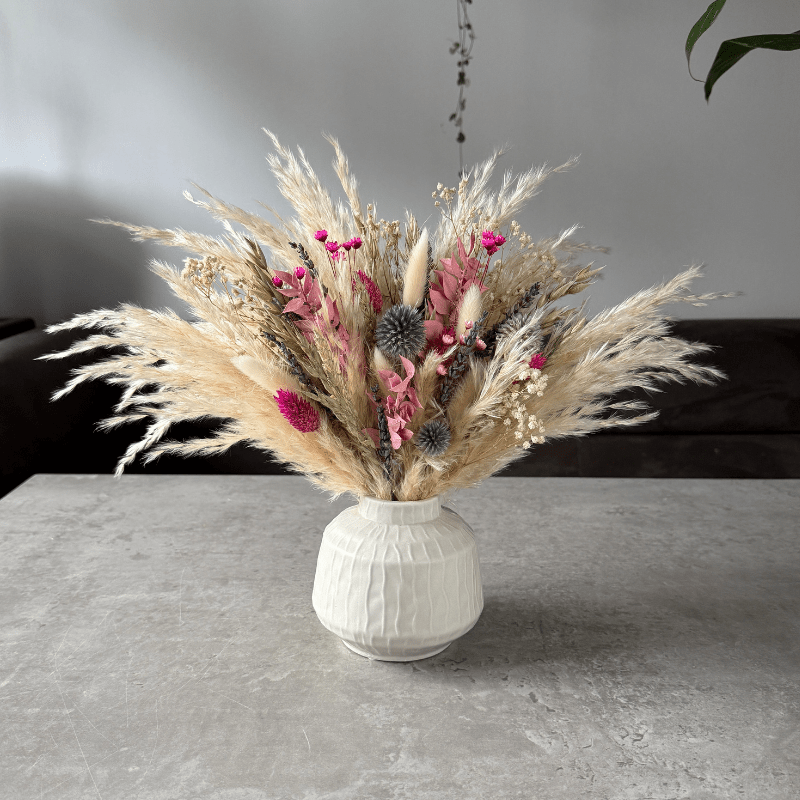 Lolita Dried Flower Arrangement In Cream, Pink, Purple & Green - Pampas Tallo