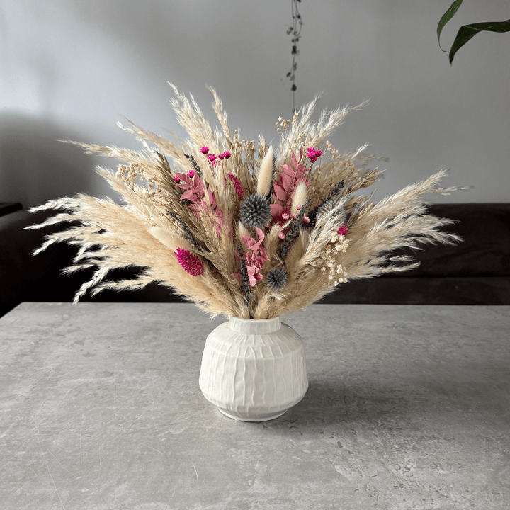 Lolita Dried Flower Arrangement In Cream, Pink, Purple & Green - Pampas Tallo